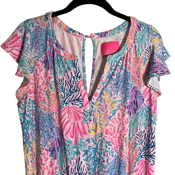 Lilly Pulitzer Ravi Romper Splashdance Flutter Sleeves Back Keyhole Skort — M - Picture 4 of 11